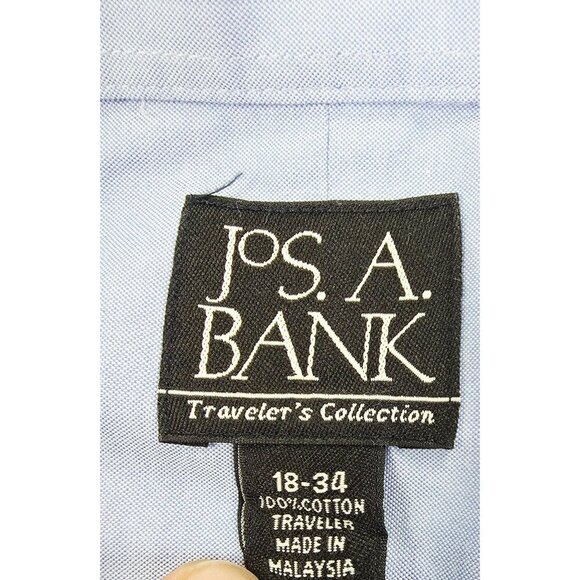 Jos. A. Bank Travelers Collection Size 18-34 Mens Blue Long Sleeve Cotton Shirt - Picture 4 of 8